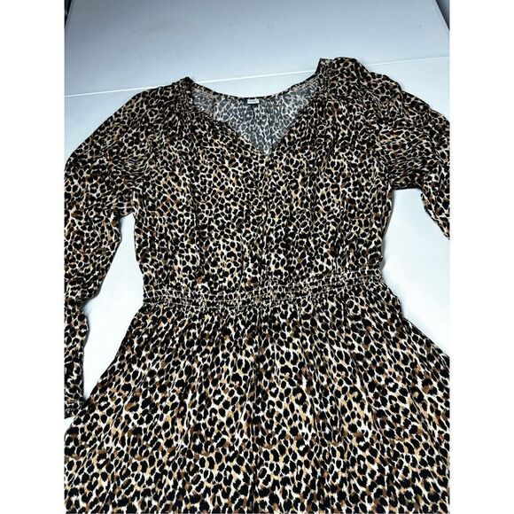 Old Navy Womens Fit & Flare Dress Multicolor Cheetah Print V Neck Long Sleeve M - Picture 4 of 9